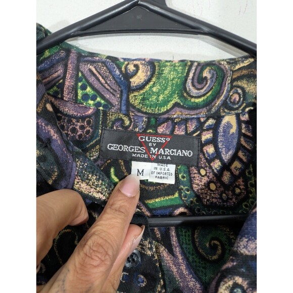 Vintage Guess Georges Marciano Men Acrylic Button Up Shirt Sz M Artsy Abstract - Picture 6 of 9